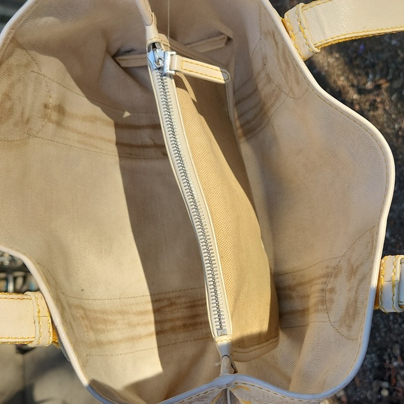 Celine Coated Canvas Handbag w/ C Logo, Horse & Carriage - Yellow, Cream & White - Picture 14 of 17